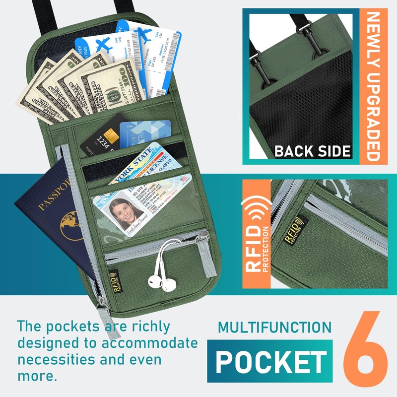 Travel Neck Wallet, RFID Blocking Passport Holder with Adjustable Neck
