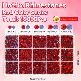 15000Pcs Red Flatback Hotfix Rhinestones for Bedazzling, Red Hotfix Gems