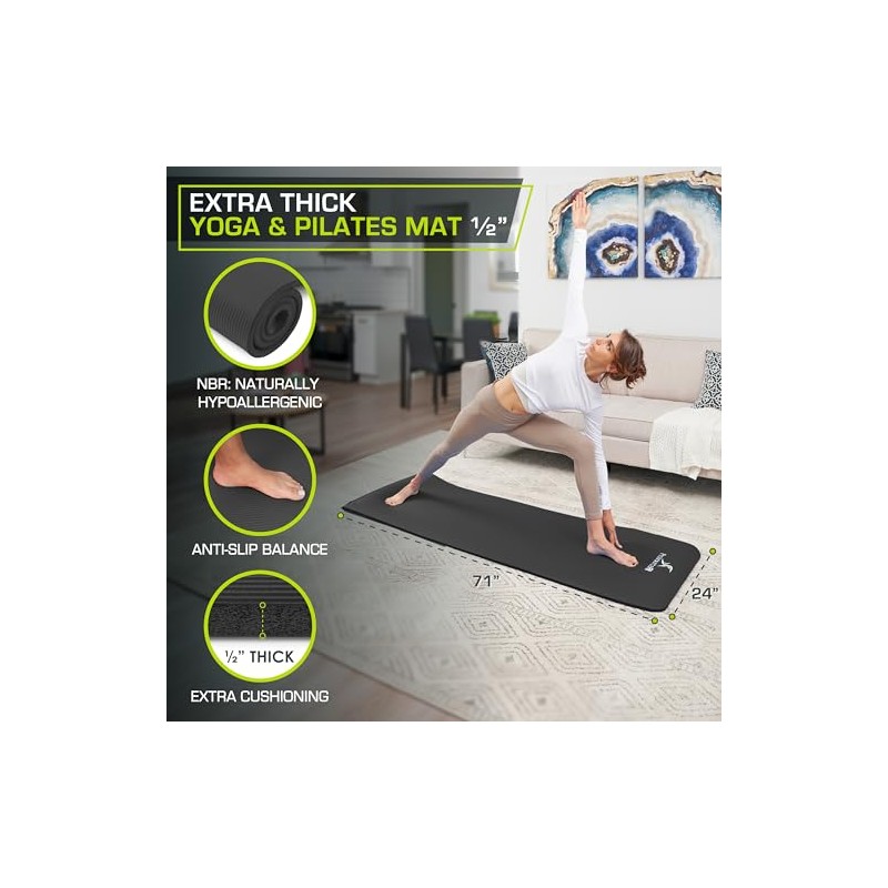 ProsourceFit Extra Thick Yoga and Pilates Mat ½” (13mm) or