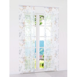 ESLIR Sliding Curtains, Voile Panel Curtains, Set of 2 Curtains with Velcro Tape, Transparent Curtain with Orange Leaves Pattern, W x H 57 x 175 cm, Pack of 2