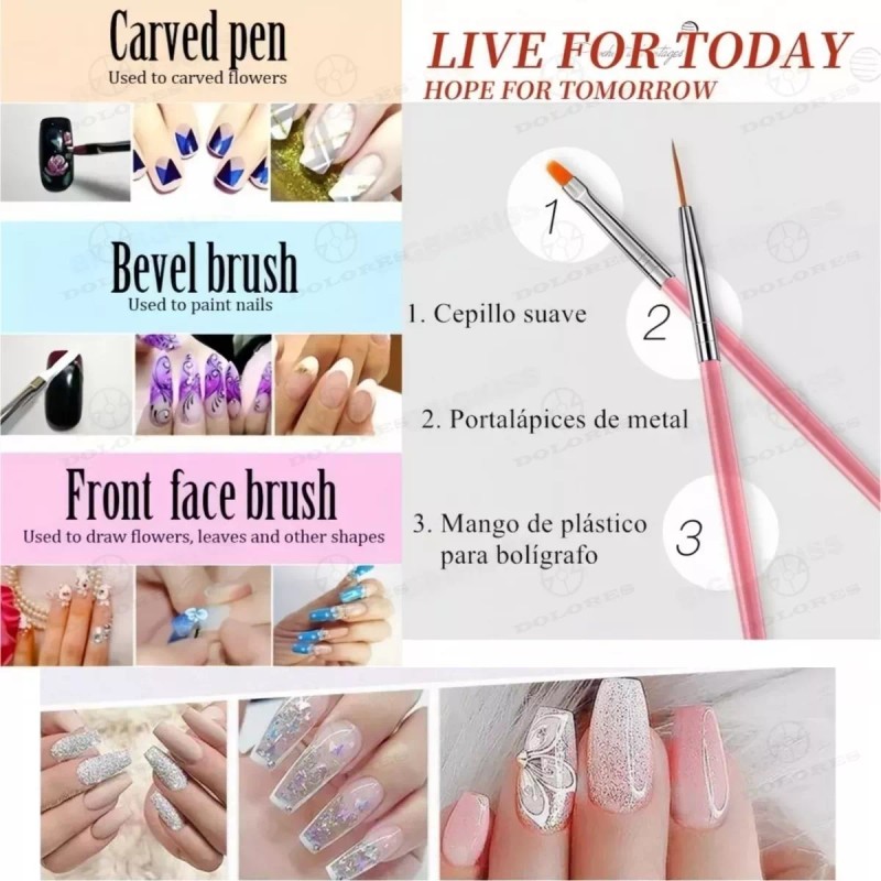Dolores Juego De Pinceles Pintados A Mano Para Nail Art