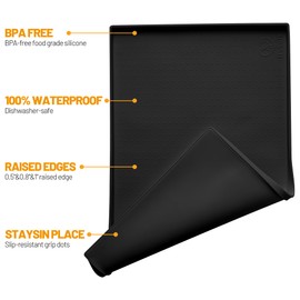 Hubulk Dog Feeding Mat,100% Waterproof Food Grade Silicone Pet Food and Water Bowl Placemat,Dishwasher, High Raised Edge to Prevent Spills,Nonslip Tray to Stop Messes on Floor (32"x24"x1.0", Black)