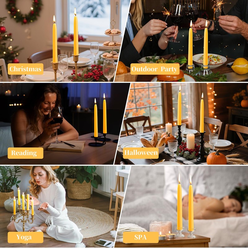 8 in Beeswax Taper Candles,8 Pack Dripless Pure Beeswax Candle