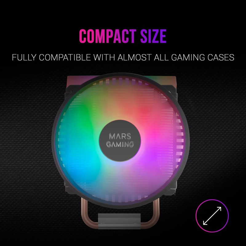 MARSGAMING MCPU44, Dual ARGB CPU Heatsink, 4 Heatpipes HCT, TDP