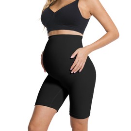 HOFISH Women's Maternity Shapewear Seamless Pregnancy Underwear for Dresses Belly Support High Waisted Panties Shorts Black M