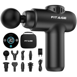 FITAGE Massage Gun, Quiet Massager with 30 Adjustable Speed Levels, Massage Gun, 8 Attachments for Deep Tissue, Shoulder, Back and Full Body Relaxation, Massage Gun - Mini