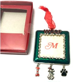 Unbranded Dog WOOF With Bone Paw Metal Frame Puppy Pup Christmas Ornament NEW