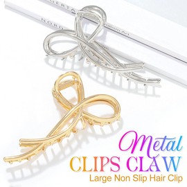 CAKURE Gold Bow Hair Clip Metal Bow Hair Claw Large Claw Clips for Thick Hair Women Hair Accessories (Pack of 2)