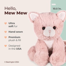 Bearington Mew Mew The Pink Kitty Stuffed Animal Plush - 10.5" Adorable Kitten Plush Toy with Soft Faux Fur and Premium Feel - Cute Pink Cat Plushie Gift for Girls, Cat Lovers, and Kids