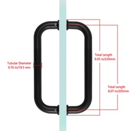 Rackickyer Back to Back Frameless Glass Shower Door Pulls, Fits 6-12mm(1/4"-1/2") Thickness Glass Doors, 8 Inch Mounting Hole Distance, Matte Black 304 Stainless Steel Door Handles for Bathroom