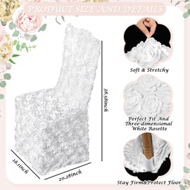 Moukeren 12 Pcs White Rosette Throne Chair Cover Satin Rosette White Stretch Banquet Spandex Fitted Chair Cover for Wedding Party Banquet Catering