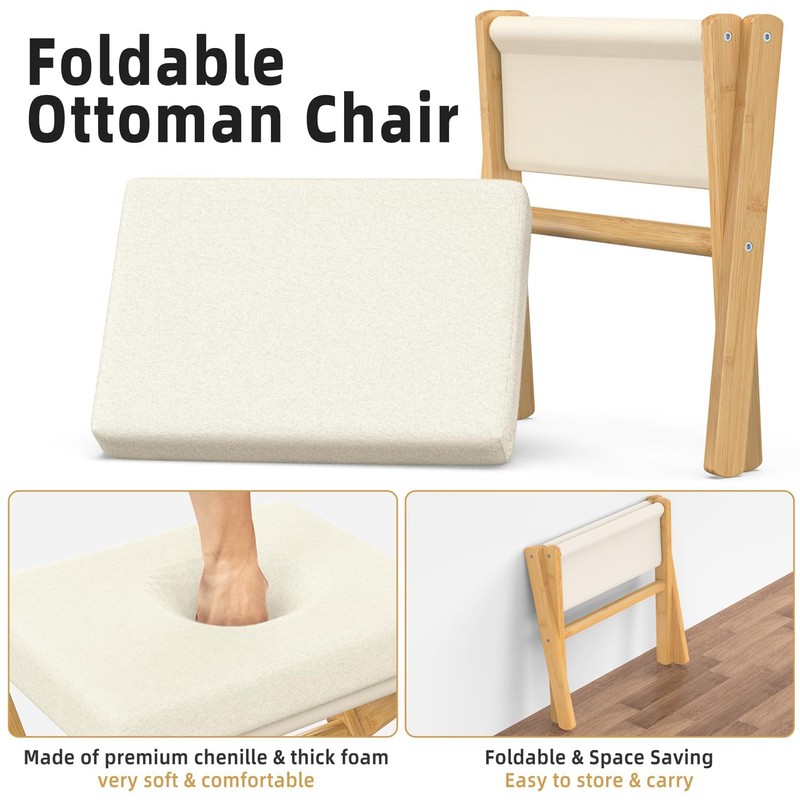 BAMBOOHOMIE Foldable Foot Stool Ottoman, Modern Foot Rest with Bamboo