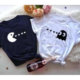 Laval Premium Matching Couples Shirts Pacman His and Her Shirt Set for Men Women T-Shirt 23 Women S/Men L Black