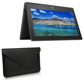 BoxWave Case Compatible with HP 2023 Premium 2-in-1 Convertible Laptop (11 in) - Elite Leather Messenger Pouch, Synthetic Leather Cover Case Envelope Design - Jet Black