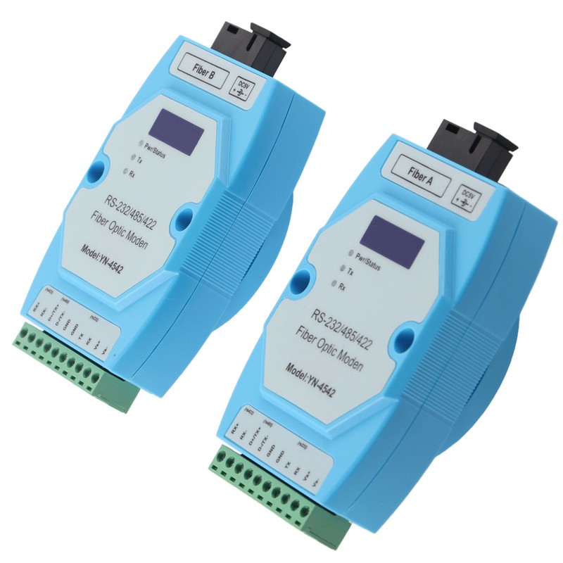 2Pcs RS485/422/232 Fiber Optic Converter Bidirectional Transimitter Receiver Modem Transmission