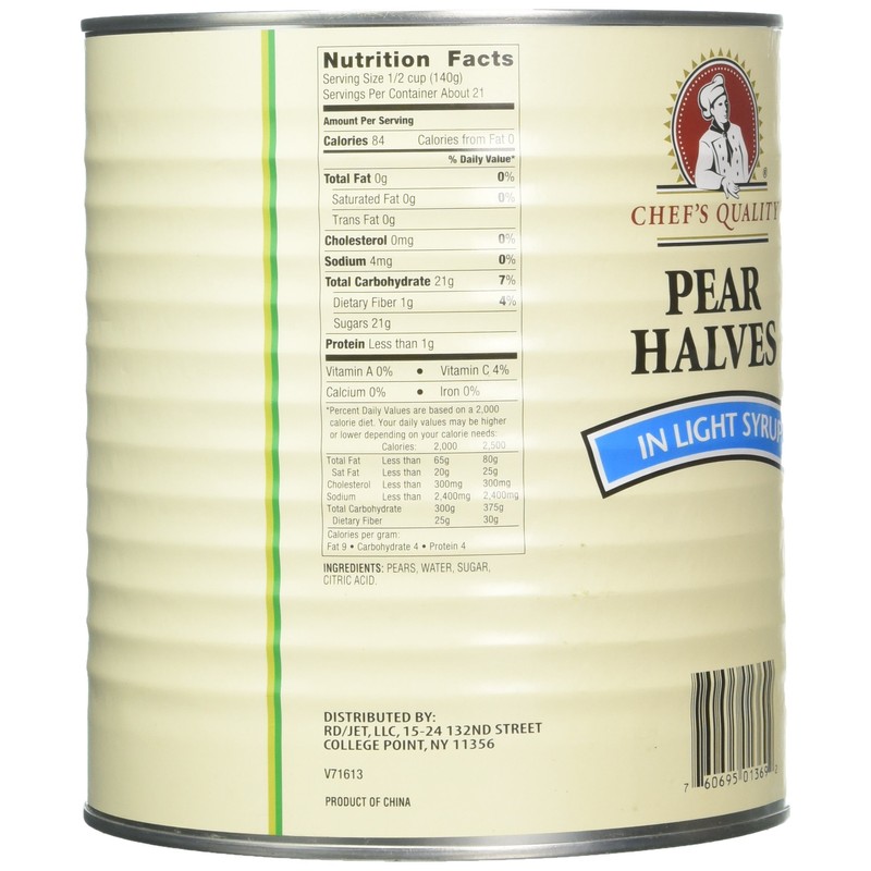 Chefs Quality Pear Halves In Light Syrup, 106 Ounce
