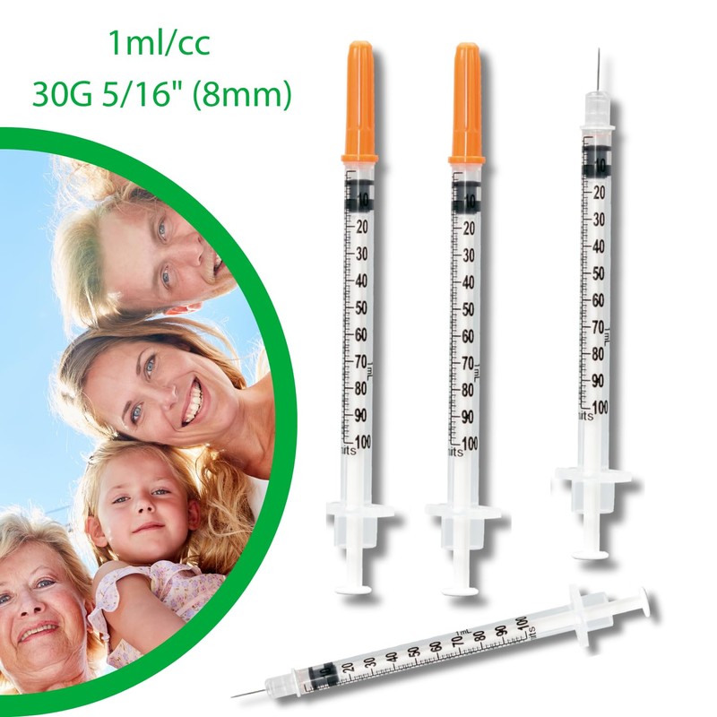 ONE-CARE Syringes 1 ml/cc, 30G x 5/16’’ (8mm), Orange Cap,