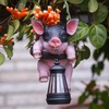 Hanging Pig Garden Lantern, Solar Pig Sculpture Outdoor Resin Garden