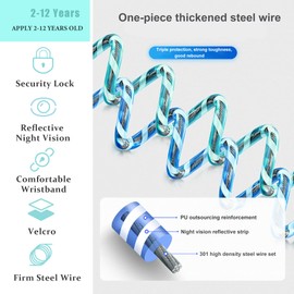 WSZCML Anti Lost Wrist Link,Toddler Harness Walking Leash with Induction Lock,Reflective Child Wrist Leashes for Baby,6.56ft Kids Leash for Supermarket Mall Airport Amusement Park Zoo Travel（Cyan）