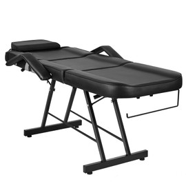 Roixeeds 3-Section Tattoo Chair, Adjustable Professional Salon Massage Bed Tattoo Bed Chair with Spa Stool and Towel Hook for Beauty Barber Spa Beauty Equipment, Black (Black)