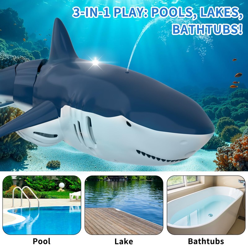 BLmukce 2.4GHz Remote Control Shark Toy for Pool, 1:18 Scale