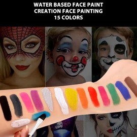 Sonew Kit de Pintura Facial para Niños de 15 Colores, 30 G, Paleta de Pintura Corporal Facial a Base de Agua, Kit de Pigmentos de Maquillaje Lavable para Fiesta de Cosplay Halloween