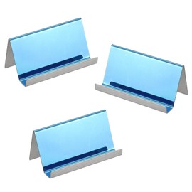 PATIKIL Business Card Holder for Desk, 3Pcs Business Card Holders Stainless Steel Card Stand Organizer Cards Display for Office Exhibition, Blue