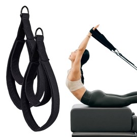 2pcs Pilates Double Loop Strap for Reformer Foot Fitness Equipment Strap Yoga Pilates Equipment D Ring Exercise Strap for Gym Workout Home (Black)