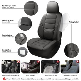 BABYBLU Leather Car Seat Covers,Universal 2 Pcs Front Seat Covers for Cars,Waterproof Automotive Seat Covers for Most Vehicles SUV Pick-up Truck (Black, Front Pair)