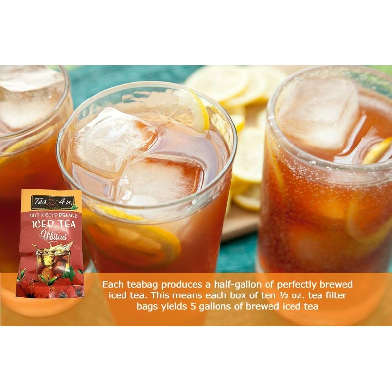 Tea4U Hibiscus Iced Tea Bags - Hot & Cold Brewed