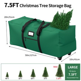 BROSYDA BROSYDA Rolling Christmas Tree Storage Bag, Fits Up to 7.5 ft Artificial Xmas Disassembled Trees. Extra Large Storage Container with Wheels and Handles. Against Dust, Insects, and Moisture (Green)