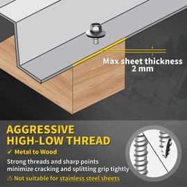 Metal Roofing Screws #10 x 1-1/2", 300 PCS, FIXLINK RUSPERT Hex Head Rubber Washer Sheet Metal Roof Screws Self Tapping Metal to Wood Siding Screws, Hex Socket Included, Silver