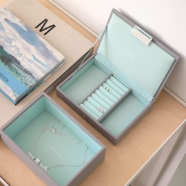 Stackers Dove Grey & Mint Mini Jewellery Box - Set of 2