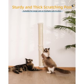 Aechonow 34'' Wall Cat Scratching Post, Wall Mounted Cat Scratcher Furniture for Indoor Active Cats, Tall Sisal Pole for Large Adult Cat Pet Climb Stretch Walk