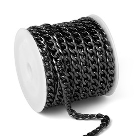 [16.5 Ft] Gunmetal Stainless Steel Cuban Chains Roll, 5mm Width 304 Stainless Steel Black Curb Link Chains Spool Bulk for Jewelry Making