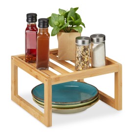 Relaxdays Bamboo Cabinet Insert, H x W x D: 14 x 24.5 x 24.5 cm, Shelf Insert for Worktop & Kitchen Cabinet, Natural
