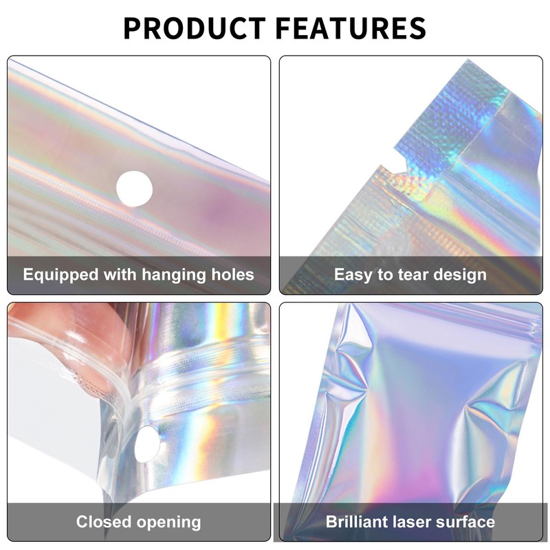 GULIN 100 Pieces Resealable Holographic Mylar Bags for Small Business