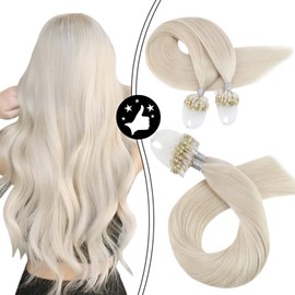 Moresoo 20 Inch Micro Loop Hair Extensions Microbead Extensions Human Hair Color #60A White Blonde 100% Natural Human Hair Extensions Loop Micro Ring Blonde Hair Extensions 50Ss 50G Per Pack