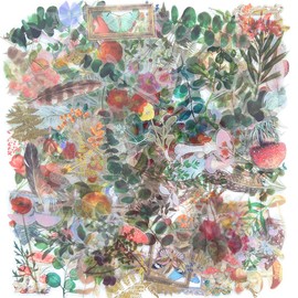 170 Pieces PET Transparent Decorative Stickers, Specially Shaped Flower Scrapbook Sticker Set, 9 Nature Themes, Plants, Stickers for Scrapbooking, Art, Crafts, Bullet Points, Laptops