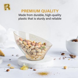 R-kay 6 Pack Angled Candy Bowls - Clear Plastic bowls - Premium Plastic Serving Bowls Heavy Duty For Weddings Catering, parties, And All Occasions (Gold Glitter, Small)