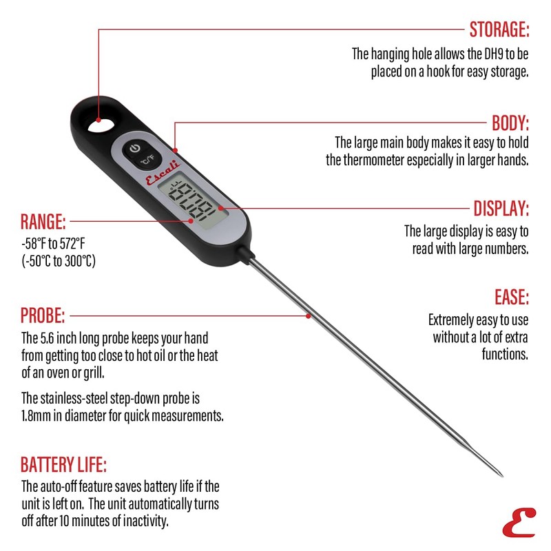 Escali Long Stem Digital Thermometer for Meat, Frying, Cooking, Candy