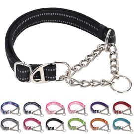 Martingale Dog Collar with Soft Padded - Reflective Choke Chain Collar, Heavy Duty Dual D-Rings no Pull Dog colla for Large/Medium/XL,XXL Dogs - Comfort Training Collar(Black M)
