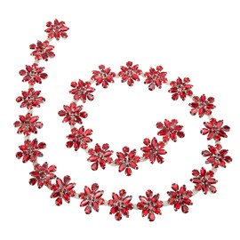 1 Yard Rhinestone Trim Flower Type Rhinestone Chain Applique for Wedding Party Decoration Bridal Costume Embellishment Clothing Accessories(Red)
