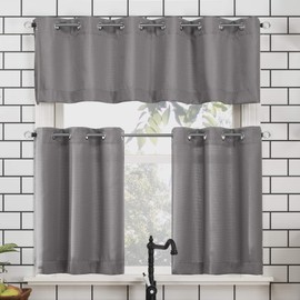 No. 918 Dylan - Cortina Semitransparente con Ojales y Niveles, Juego de Cocina de 54 x 36 Pulgadas, Color Gris