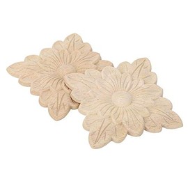 Wooden Applique Onlay 10 cm Moulding Decorative Household Wood Appliques 4 Pieces Beautiful Floral Pattern Wood Carved Applique Furniture Garden Door Decoration Accessories