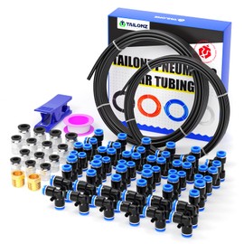 TAILONZ PNEUMATIC Black 1/4''OD 3/8''OD 10 Meter 32.8ft PU Polyurethane Air Tubing Kit Pipe Hose Air Line Tubing Air Hose Fittings Push to Connect Fittings(68PCS)