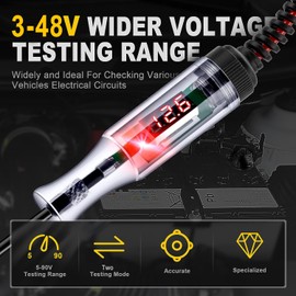 Greluma 1PC 3-48V Car Circuit Tester with Voltmeter Heavy Duty LED Backlight Display Test Light Bi-directional DC Voltage Tester Test Pen for Electric Light