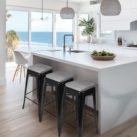 SINOSSO Modern Faux Leather Bar Stool Cushion 1 Piece, Leathaire Magnetic Small Chair Pad for Cafe Bistro Stackable Metal Stool (Square, Dark Gray, 1)