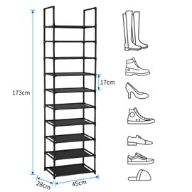 UrMsun 10-Tier Shoe Rack,Space Saving Shoe Storage Tall Shoe Rack Organiser Shelf Non-Woven Fabric Shoe Tower for Closet Entryway Hallway Quick Assembly No Tools Required