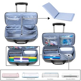 LUXJA Rolling Tote Compatible with Cricut Maker (Explore Air) and Easy Press (9 inches x 9 inches), Die-Cut Machine Carrying Case with Wheels (Come with a Detachable Dolly), Gray